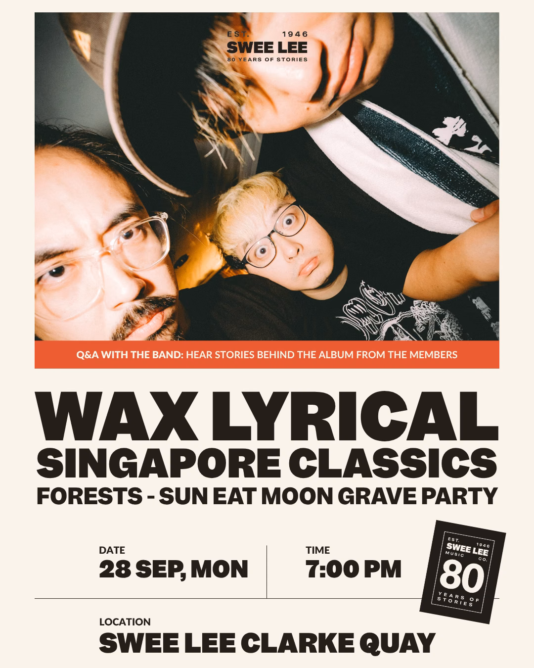 Wax Lyrical: Singapore Classics with Forests, 28 September at 7 PM at Swee Lee Clarke Quay